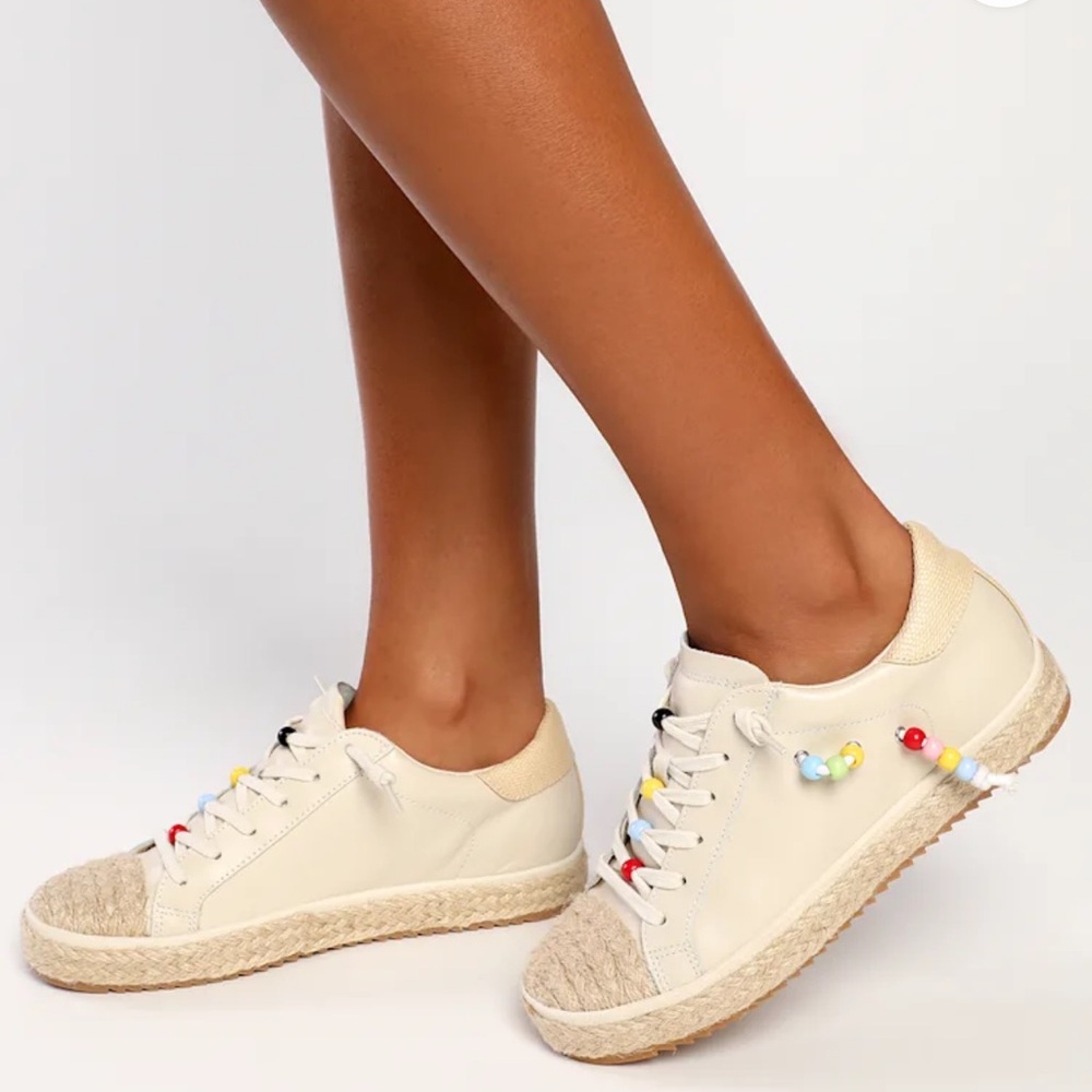 Dolce Vita Zoe Pride Ivory Raffle Beaded Leather sneakers size 7